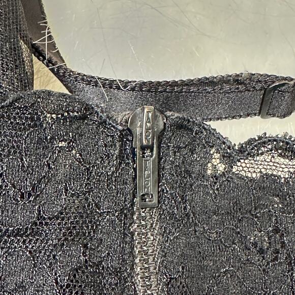 Vintage Fray Pruf 1950s Black Lace Slip Dress Side Zip Lingerie Glam 37" Bust - Picture 6 of 16